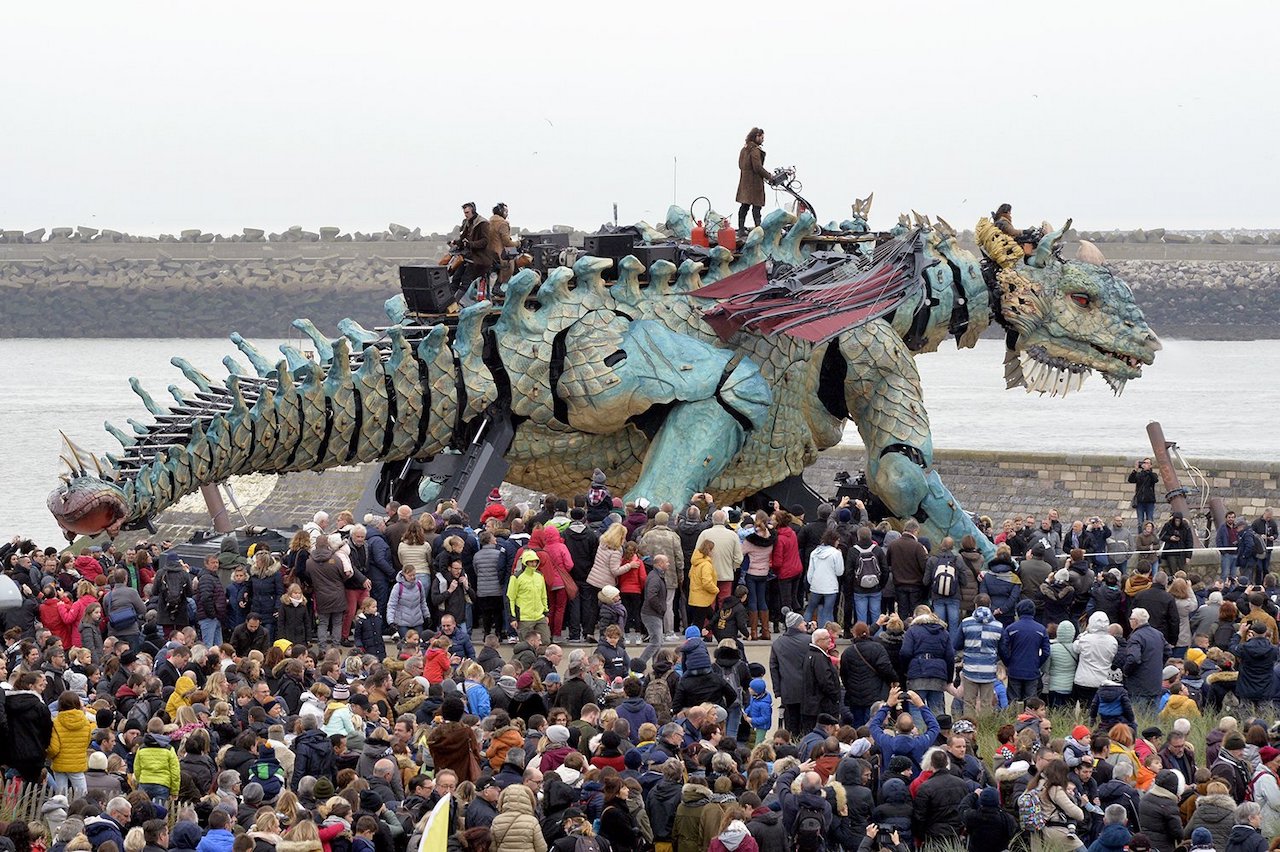 An Enormous Smoke-Spewing Dragon Roves the Streets of Calais, France