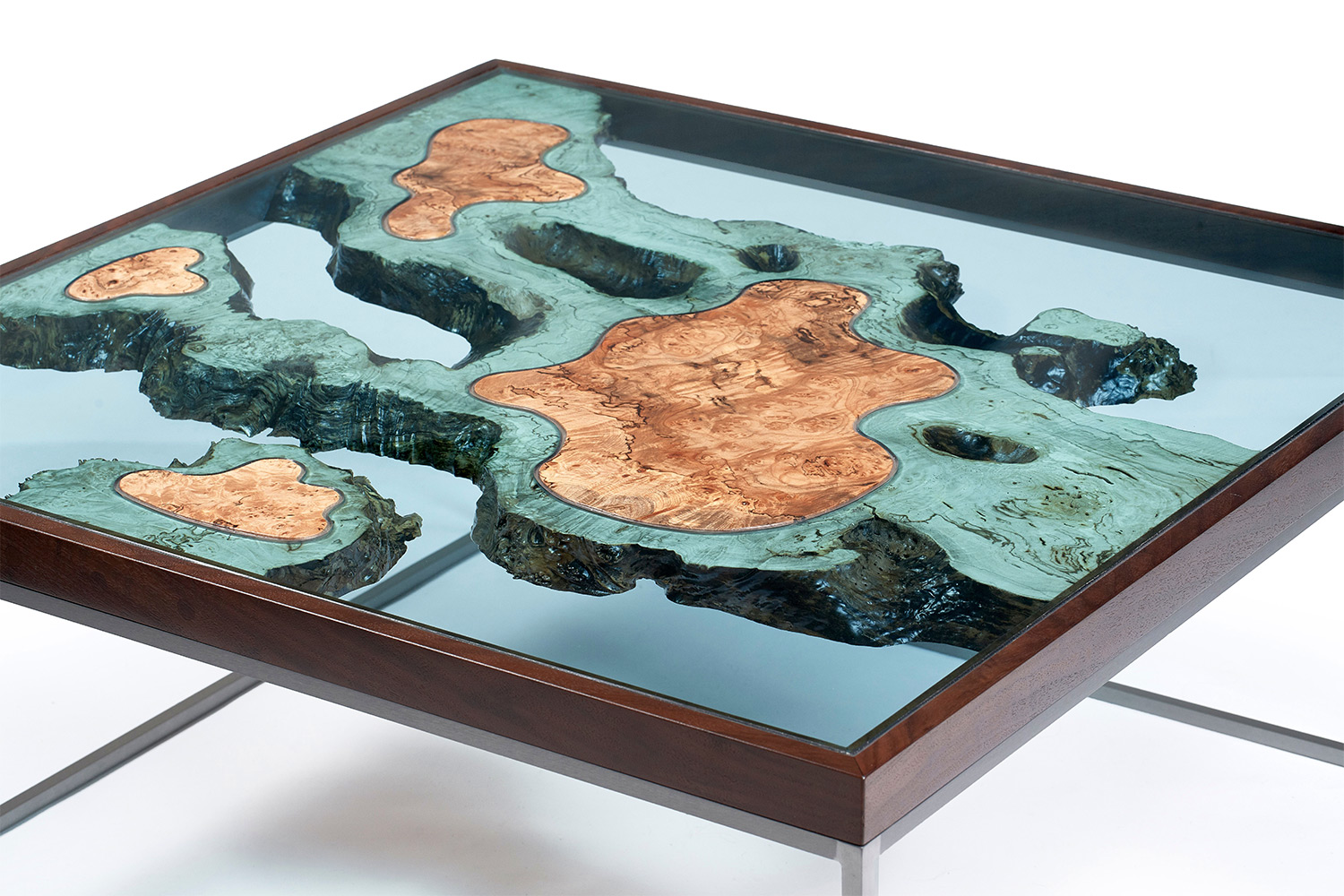 Islands of Wood Float Amidst Sea of Glass in New 『Archipelago』 Furniture by Greg Klassen