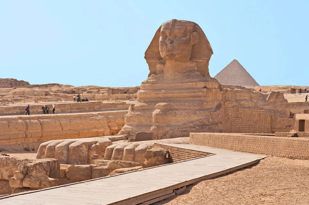 The Great Sphinx of Giza, Great Pyramid of Giza, Pyramids of Giza, Giza, Egypt / Pyramid of Cheops, Pyramid of Khufu.
