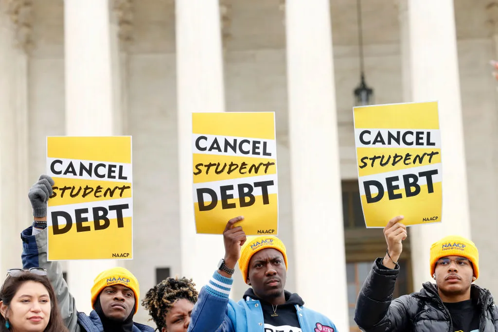 WASHINGTON, DC - FEBRUARY 28: Student loan borrowers and advocates gather for the People