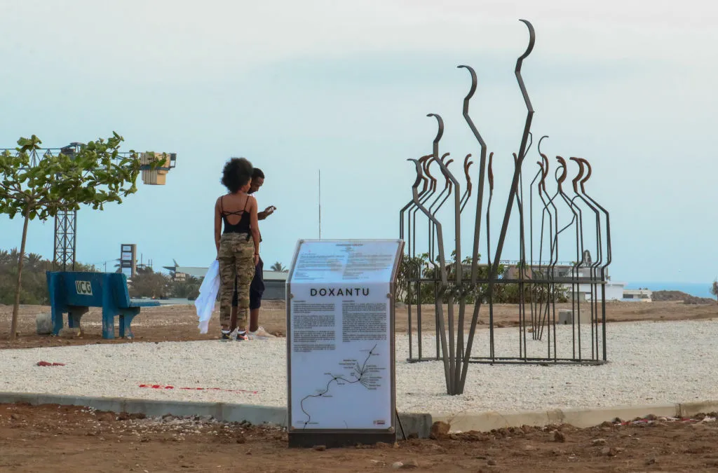 DAKAR, SENEGAL - MAY 21: 17 contemporary works of art, consisting of sculptures, designs and installations, are exhibited in the open space at Doxantu project aiming to make contemporary art more accessible by bringing it to the streets within 14th Dakar Biennale in Dakar, Senegal on May 21, 2022. (Photo Fatma Esma Arslan/Anadolu Agency via Getty Images)