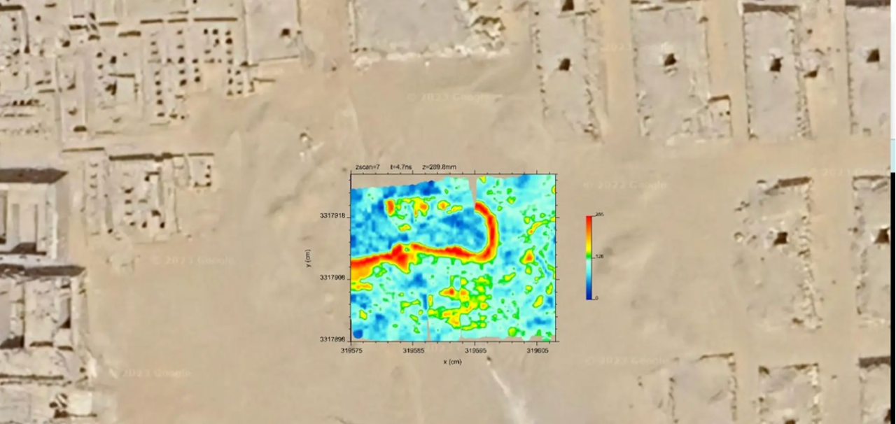 The L-shaped anomaly identified among the mastaba tombs in Giza, Egypt.