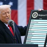 US President Donald Trump holds a chart as he delivers remarks on reciprocal tariffs during an event in the Rose Garden entitled "Make America Wealthy Again" at the White House in Washington, DC, on April 2, 2025. Trump geared up to unveil sweeping new "Liberation Day" tariffs in a move that threatens to ignite a devastating global trade war. Key US trading partners including the European Union and Britain said they were preparing their responses to Trump