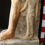 Detail of the bas-relief carving on the Gisr el-Mudir statue found in Saqqara, Egypt.