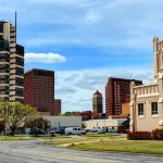 Price tower (left) in Bartlesville, Washington County, Oklahoma.