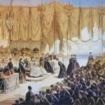 Empress Eugenie de Montijo, Maria Eugenia Ignacia Agustina de Palafox Portocarrero de Guzman y Kirkpatrick presides over the award ceremony at the Imperial Institution of Honor Region in Saint Denis, 1869, France, Historical, digitally restored reproduction of an original artwork from the 19th century, exact original date unknown. (Photo by: Bildagentur-online/Universal Images Group via Getty Images)