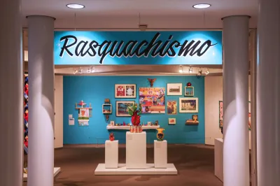 View of a museum exhibition with the word 