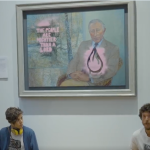 Two protesters from the climate activist group This is Rigged spray-painted a portrait of King Charles III, National Galleries of Scotland, Edinburgh, 2023.