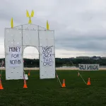 WASHINGTON, DC - MAY 26: Demonstrators gather near Arlington Memorial Bridge to protest U.S. President Donald Trump