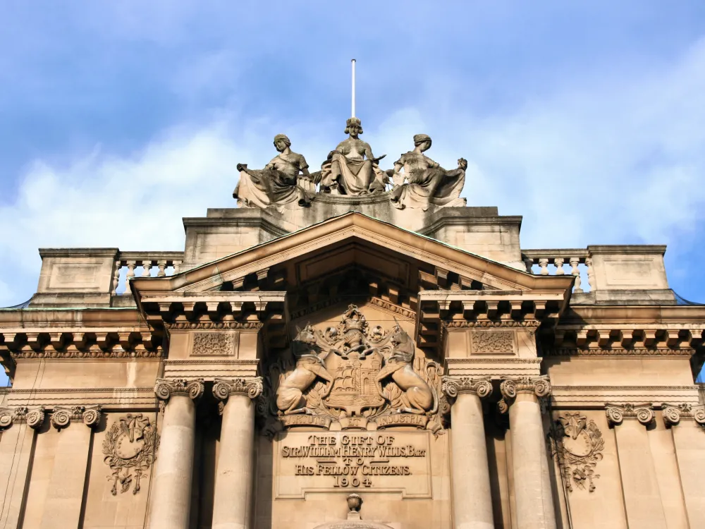 A columnated building facade.
