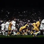 Footage of players during a football match in 2005, including Zinédine Zidane.
