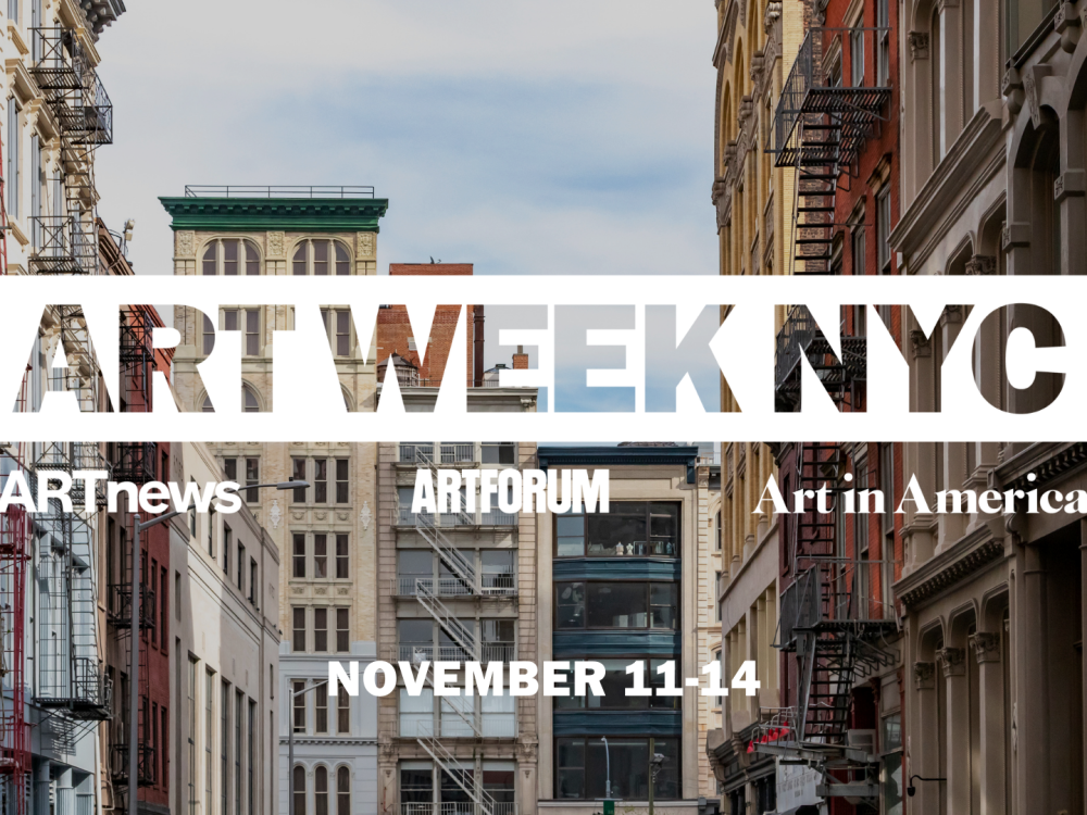 A photograph of a New York City street overlaid with the words ART WEEK NYC.