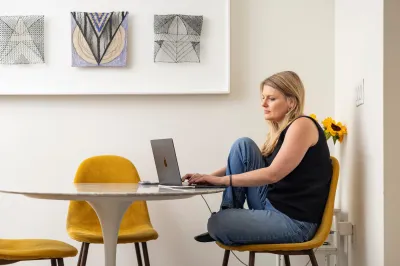 Julia Halperin, winner of the 2026 Rabkin Prize, in her Brooklyn, NY apartment. Photo by Kevin J. Miyazaki/The Rabkin Foundation