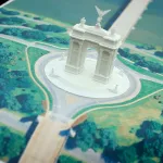 A white plastic model of a garish arch.